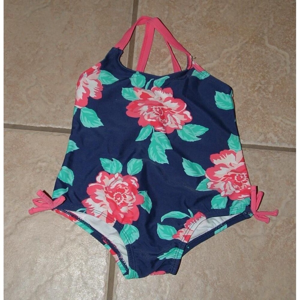 LIKE NEW Girls Sz 18 Months Beach Pool Blue Floral 1 Pc Swim Suit CARTER'S